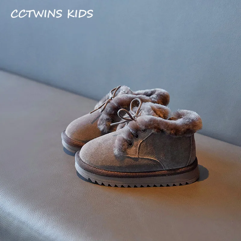 Коричневый CCTWINS/детская обувь; коллекция года; зимние брендовые ботинки для маленьких мальчиков; детская обувь из натуральной кожи; Модные ботильоны для девочек; SNB108 - Цвет: Коричневый