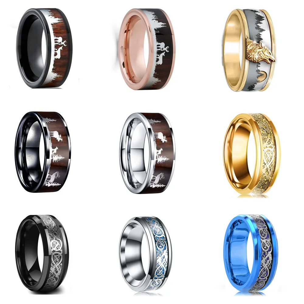 FDLK-Bandas de boda de acero inoxidable para hombre, anillos de diseño de madera, ciervo, joyería, Color negro, nuevo estilo, venta al por mayor, 2021
