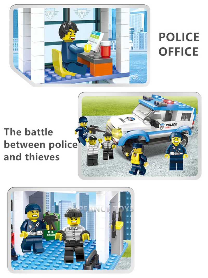 Blocos de Construção Educativos para Crianças Cidade Polícia Estação Conjuntos Helicóptero Navio Swat Carro Crianças Faça Você Mesmo Tijolos Brinquedos 818 Pcs 4 Brinquedos e hobbies