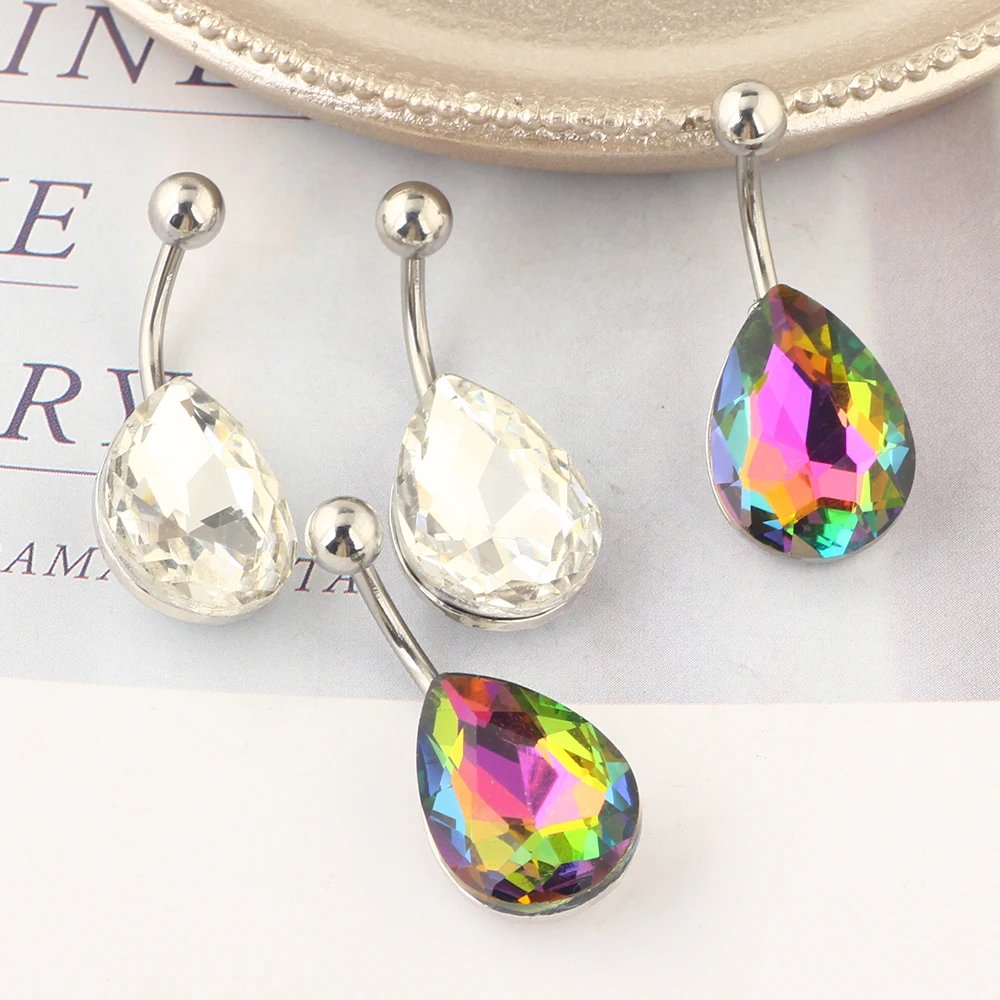 JUNLOWPY 14G Belly Button Rings Dangle for Women Surgical Steel Navel Rings Body Piercing Jewelry