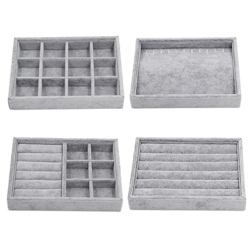

4x Velvet Jewelry Display Tray Box Necklace Bangles Jewellery Case Showcase