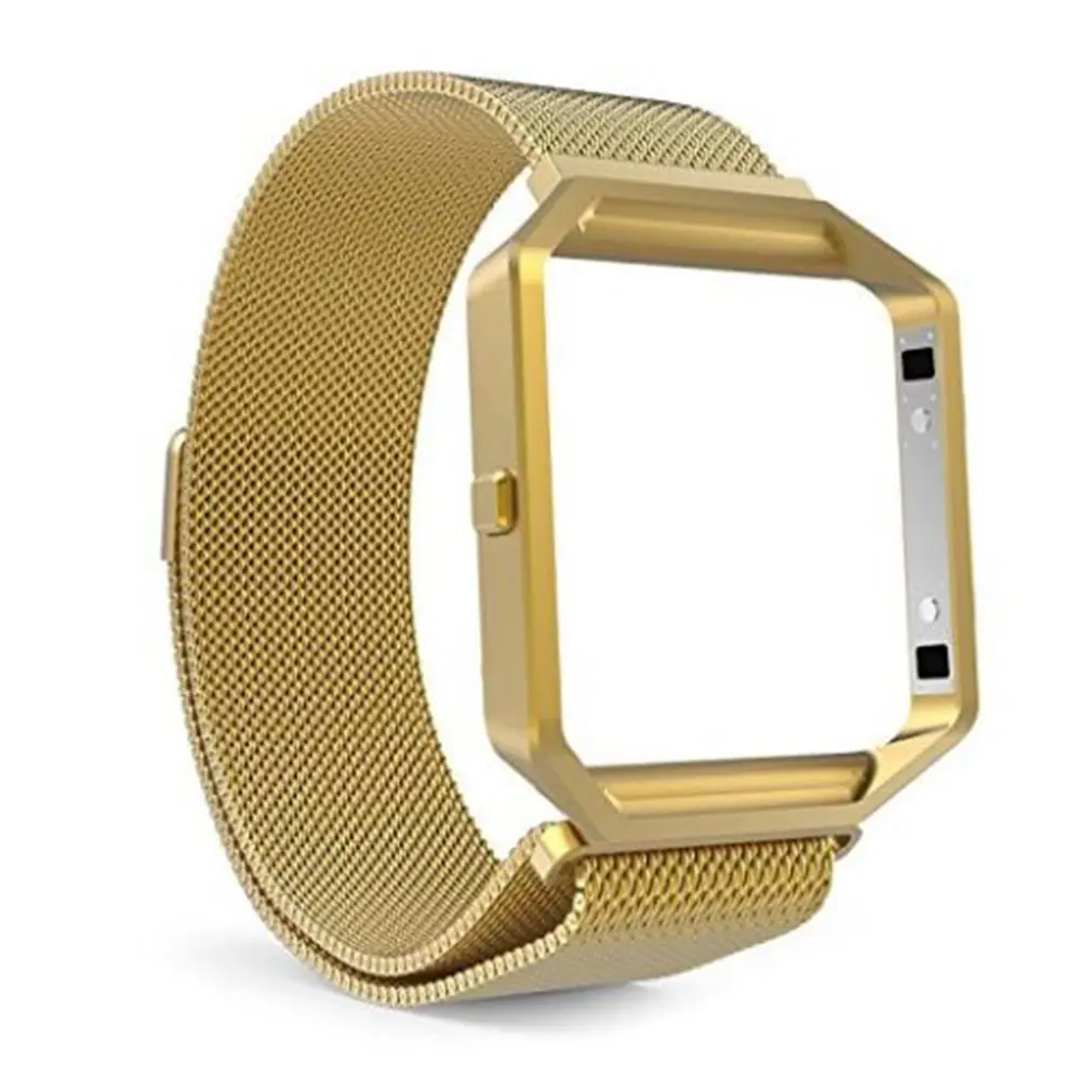 Сетчатый ремешок с металлической оправой для Fitbit часы Blaze ремешок из нержавеющей стали черный розовое золото Серебряная Магнитная