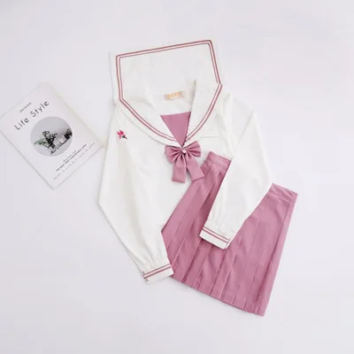 Костюм Моряка Jk Униформа розовая милая девушка Jpanese Kawaii изысканный Магнолия вышивка преппи костюм кардиган короткий длинный рукав