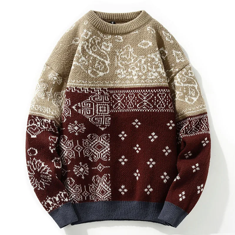 

2021 lazy wind ins tide brand stitching Japanese Harajuku student knit sweater autumn and winter sweater men