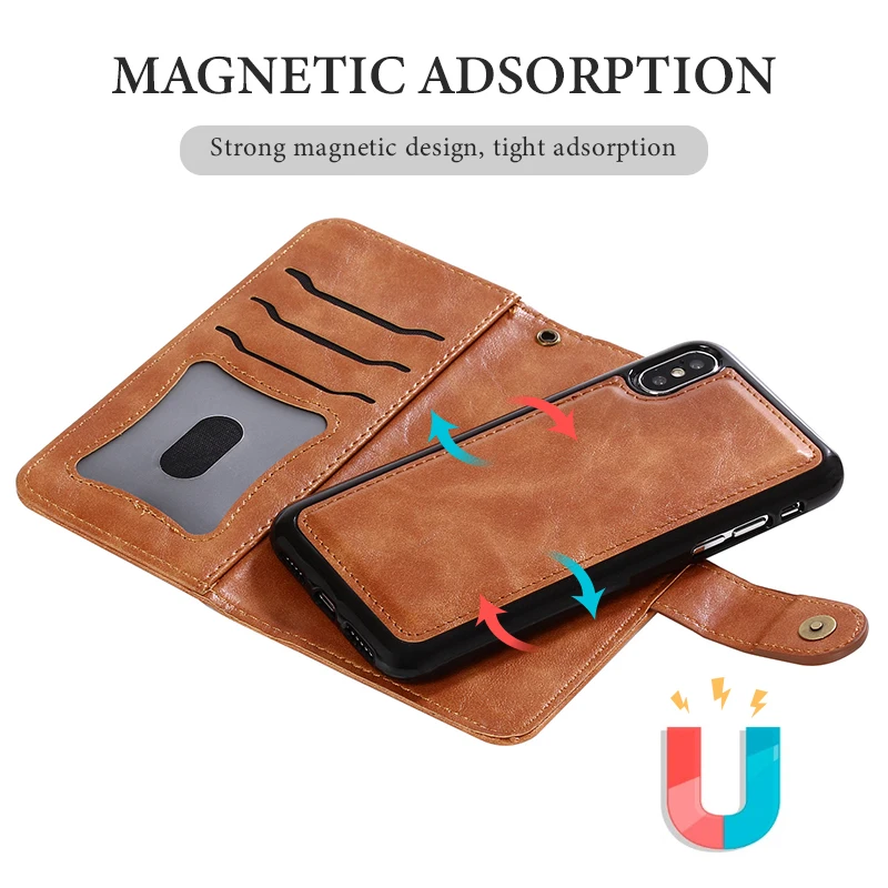 

Phone Case For iPhone 7 8 Plus X XS MAX XR Case Leather PU Wallet 2 in 1 Detachable Retro Flip Case For iPhone 11 Pro Max Cover