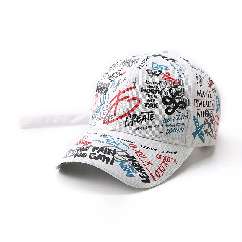 

2019 new unisex ladies and men's hats with adjustable black and white color unisex caps with graffiti patterns