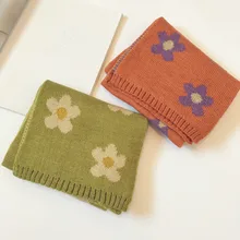 Осенне-зимний вязаный детский шарф, модный цветной шарф с цветами в Корейском стиле для мальчиков и девочек 14