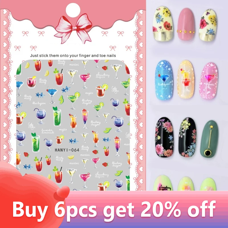 1 Sheet 3D Nail Art Stickers Party Drinks Flower Retro Pattern Decals DIY Decoration Japanese Style Nails Accessories | Красота и