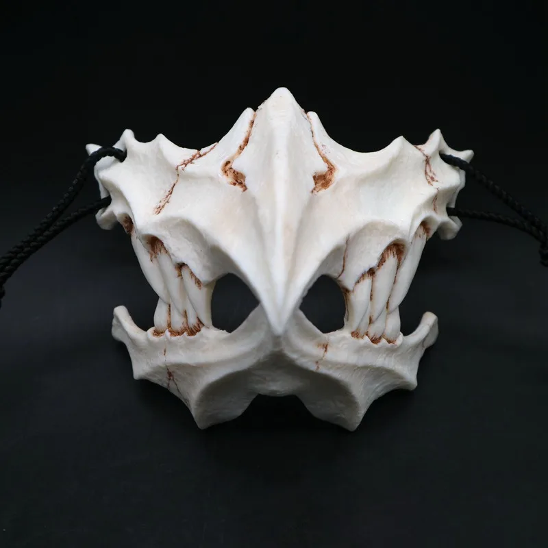 Половина маска животного длинные зубы демон самурая белая маска с костью тенгу Дракон Якса тигр Смола Маска Косплей - Цвет: C
