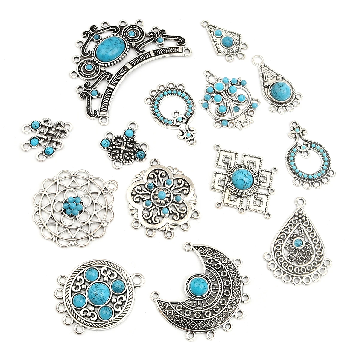 8 jahreszeiten Böhmischen Antique Silber Farbe Anschlüsse Unregelmäßigen Charms Blau Stein DIY Machen Ohrringe Metall Schmuck Erkenntnisse, 5-20PCs – Detail 3