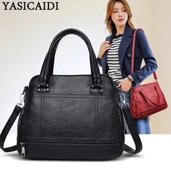 

YASICAIDI 2019 Luxury Leather Women Handbags Thread PU Top-Handle Ladies Handbags Female Crossbody Shoulder Bag Sac A Main Femme