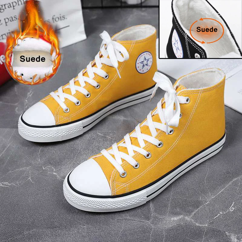 Suede yellow Высокая помощь парусиновая обувь Мужская классическая кружевная Автомобильная линия ремесло резиновая подошва вулканизированные кроссовки для отдыха на открытом воздухе спортивная обувь для скейтборда - Цвет: Suede yellow