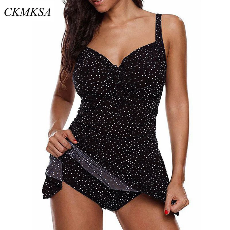

2019 New Dot Print Tankini Set Swim Skirt Plus Size Swimwear Women Swimsuit Vintage Beach Wear Bathing Suits Female MonokiniXXXL
