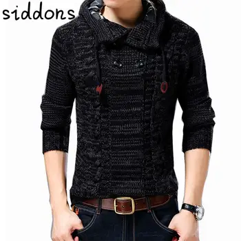 

Siddons men's thickening sweater 2020 new winter warm sweater jacket men's hooded pure color knitted sweater men's S-4XL