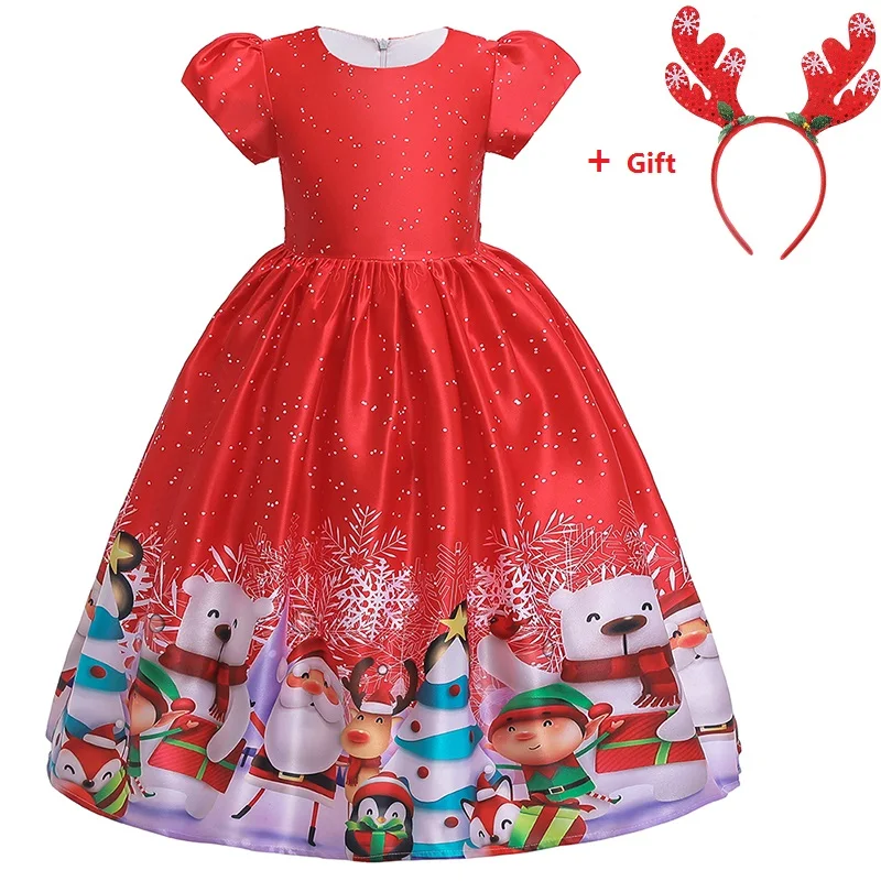 Г. Новогоднее длинное рождественское платье принцессы для девочек детское праздничное платье в европейском и американском стиле с принтом - Цвет: as picture