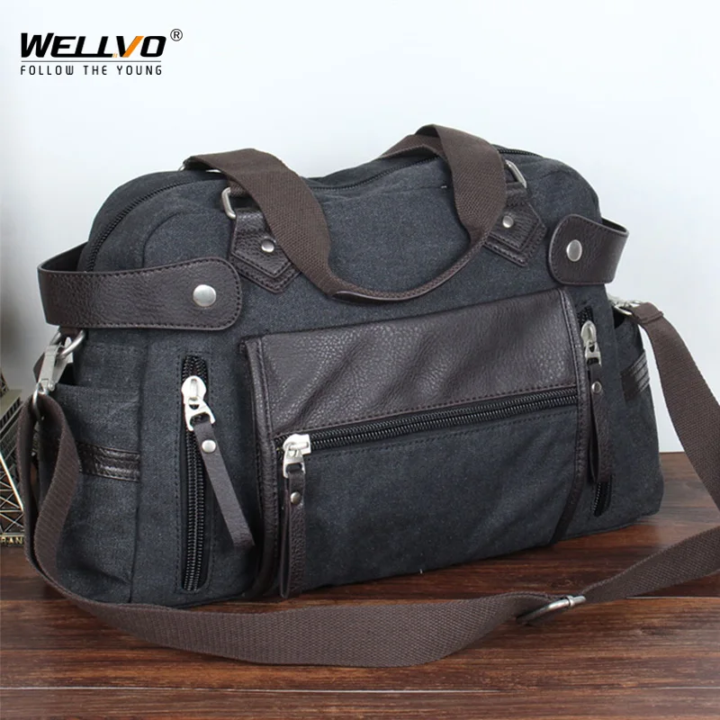 Handbag Duffle-Bag Messenger-Bags Canvas Travel Crossbody Retro Mens High-Quality Big