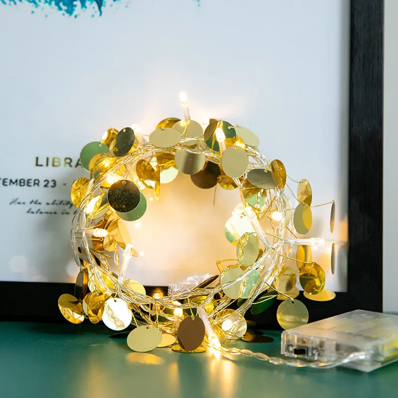 

2.3m Wedding Xmas Party Light String Decorations for Home Golden LED Disc Light String for Wedding Valentine's Day Party 2020