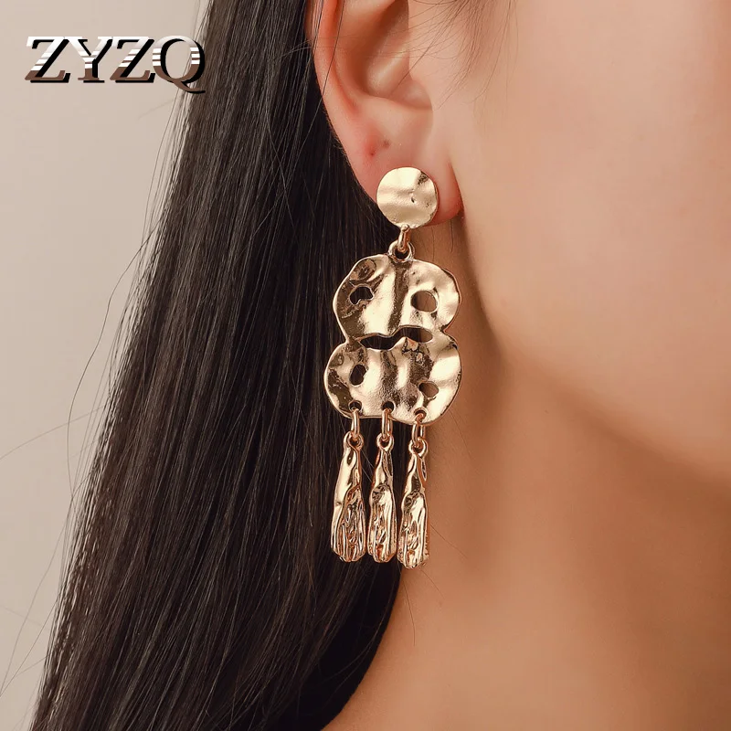 

ZYZQ Elegant Tassel Earrings For Women Enthic Irregular Hollow Out Long Style Drop Earrings Special Birthday Gift For Wife Jewel