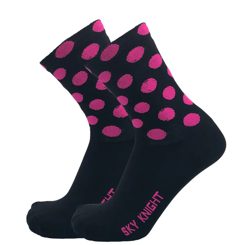 balck pink SKYKNIGHT компрессионные велосипедные носки в горошек мужские женские носки для бега спортивные велосипедные носки - Цвет: balck pink