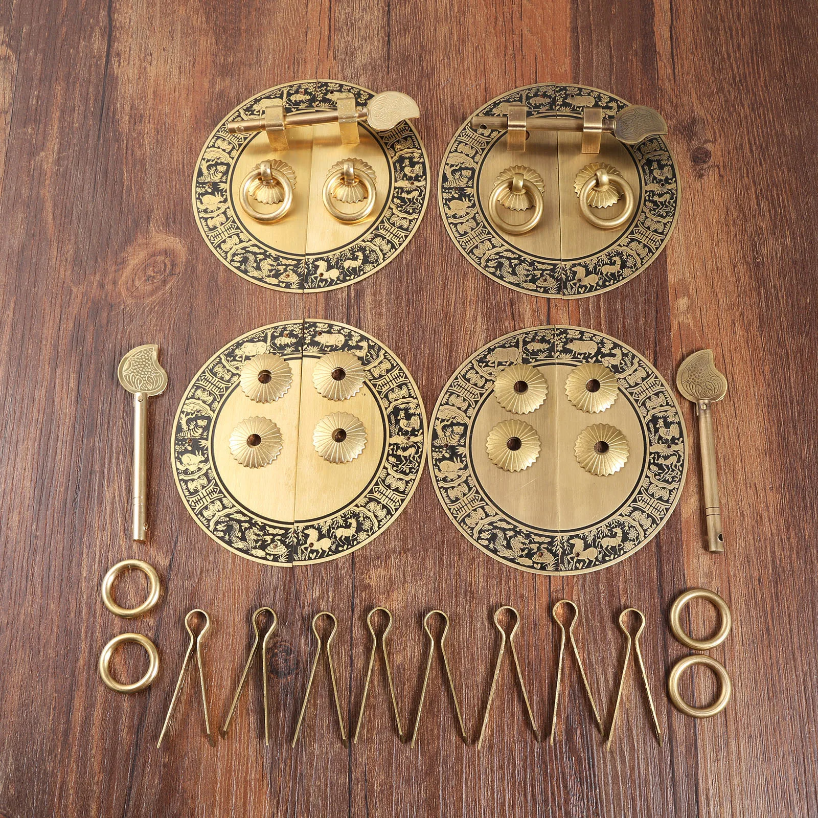 Chinese Antique Furniture Hardware Latão Redondo Vintage Puxador Maçanetas para Porta Armário Caixa de Madeira Bloqueio de Cobre Redondo
