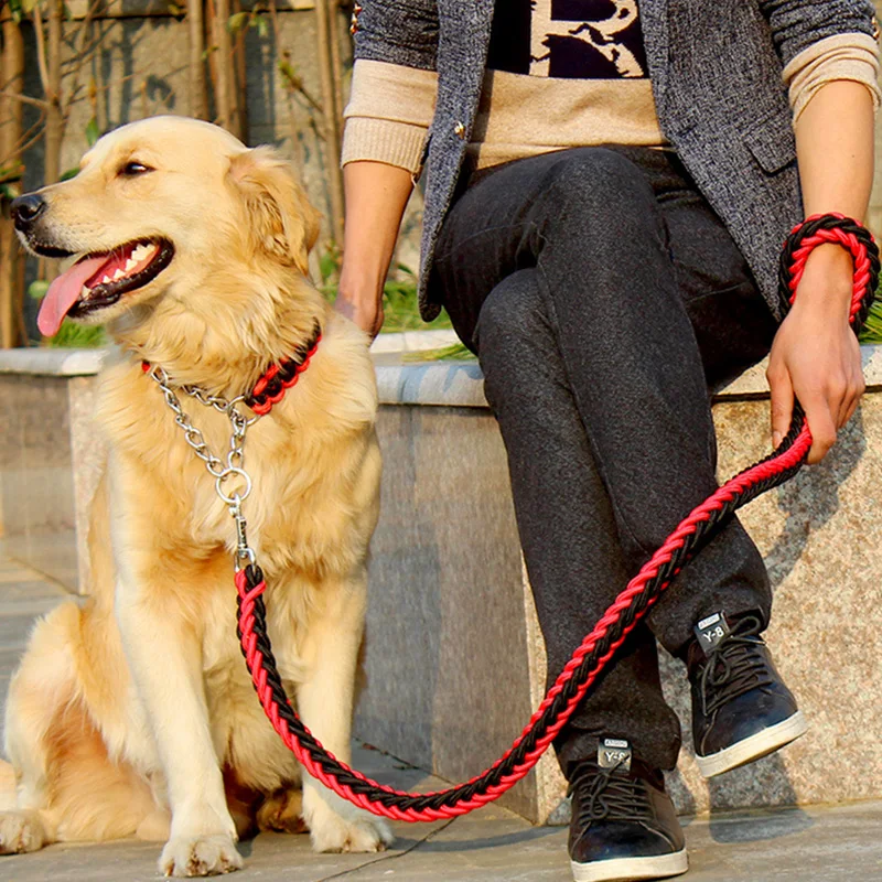 Large Dog Leash Big Dog Chain Leash Supplies Pet Collars Chest Strap Dog Collar Rope Golden Retriever Labrador Durable Leash 30