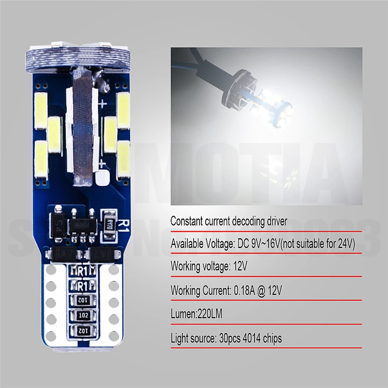 50 шт. автомобиля светодиодный CANBUS T10 светодиодный 194 168 W5W 30 4014 SMD габаритный фонарь парковки лампы бортовой светильник лампы AC/DC 12V
