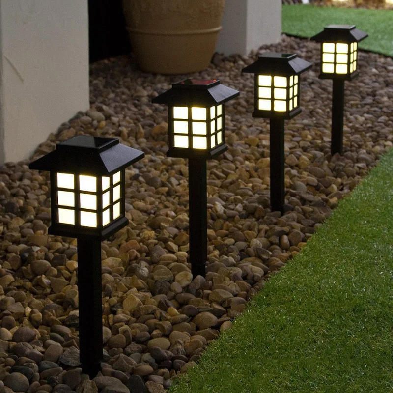 LED Solar Garden Lawn Lights 2 Piece Lantern Style Waterproof Landscape Decor 