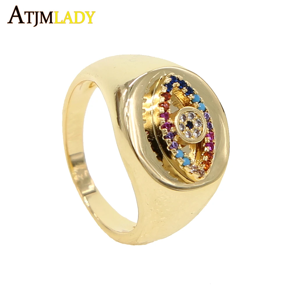 

2019 Anel Masculino Anillos Anel 2019summer Beach Filled Jewelry Turkish Evil Eye Charm Ring For Colorful Cz Rainbow Gorgeous