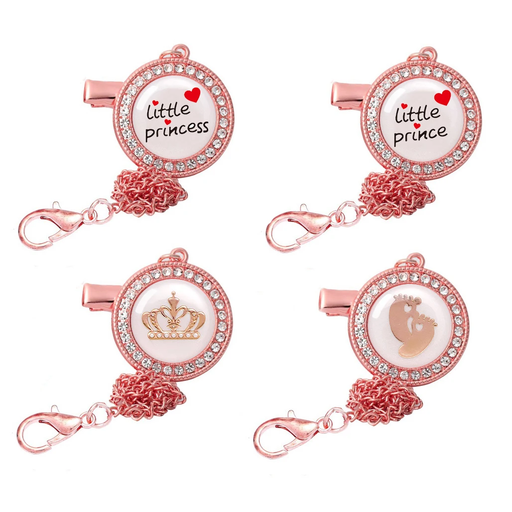 2022 Pacifier Holder Rose Gold Bling Pacifier Clips Chain Rhinestone Baby Soother Chain Dummy