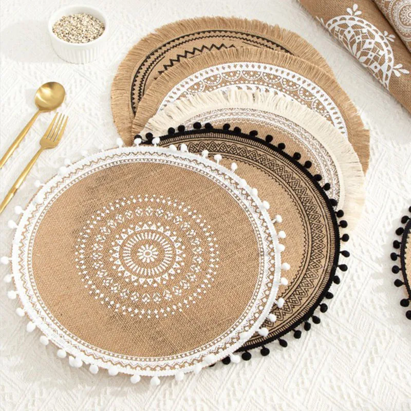 Simplicity Style Floral Handmade Woven Jute Placemat Kitchen Tableware