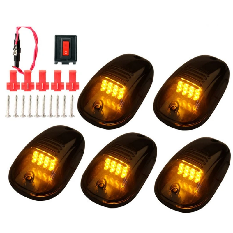 5pcs12LEDCarCabRoofMarkerLightsForTruckSUVBlackSmokedLens