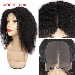 Mogul Hair 4x4 Lace Closure Human Hair Wig Kinky Curly Pre-plucked Wig Afro Style Natural Color 150% Density 12-28inch Remy Hair