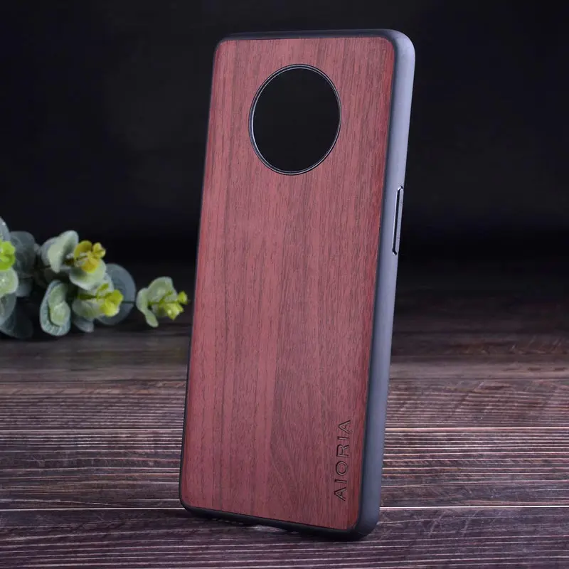 Деревянный чехол для Oneplus 7T TPU+ PC+ wood pu Кожаные чехлы coque fundas для Oneplus 7T - Цвет: Brown