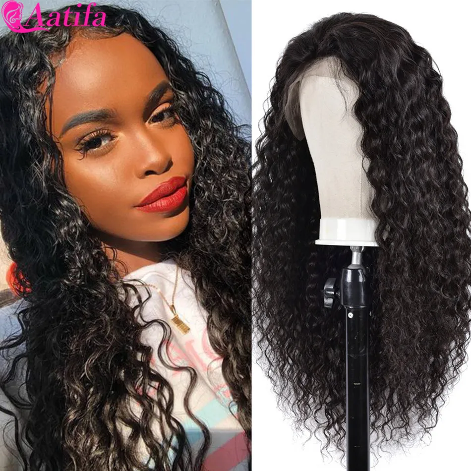 

Lace Front Human Hair Wig Peruvian Water Wave 13x4/360 Frontal Wig 180% Density Pre Plucked Curly Aatifa 100% Human Hair Wigs