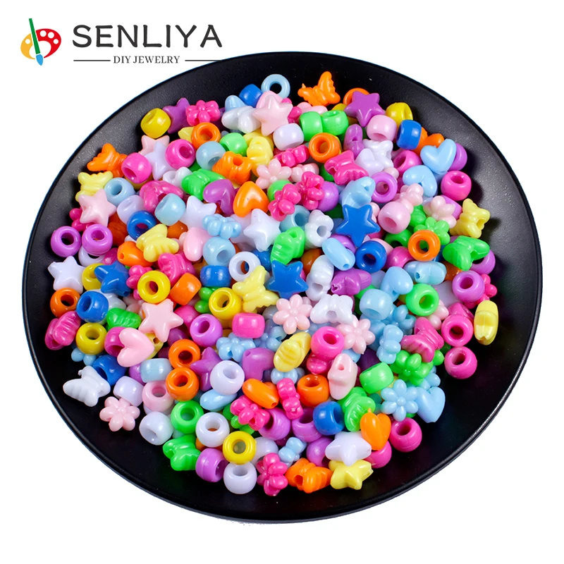 

50/100/150/200 акриловые бусины в форме сердца, пяти звезд, цветов, бусины россыпью для самостоятельного изготовления ожерелья, браслета, Случайные Смешанные цвета узоров