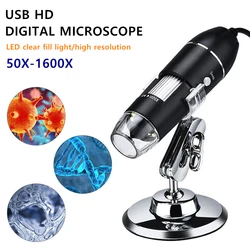 Microscope numérique 1600X USB Microscope électronique caméra Endoscope 8 LED loupe grossissement réglable avec support pour PC 