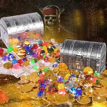 

Plastic Gold Treasure Coins Toys Captain Pirate Party Pirate Treasure Chest Children Treasure Chest Treasure Chest Gold Coin Toy