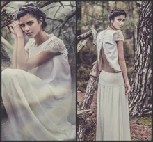 

Vintage Laure de Sagazan 2018 Bridal Gowns Sexy Backless Two Piece Boho Chiffon Lace Beach prom gown Bridesmaid Dresses