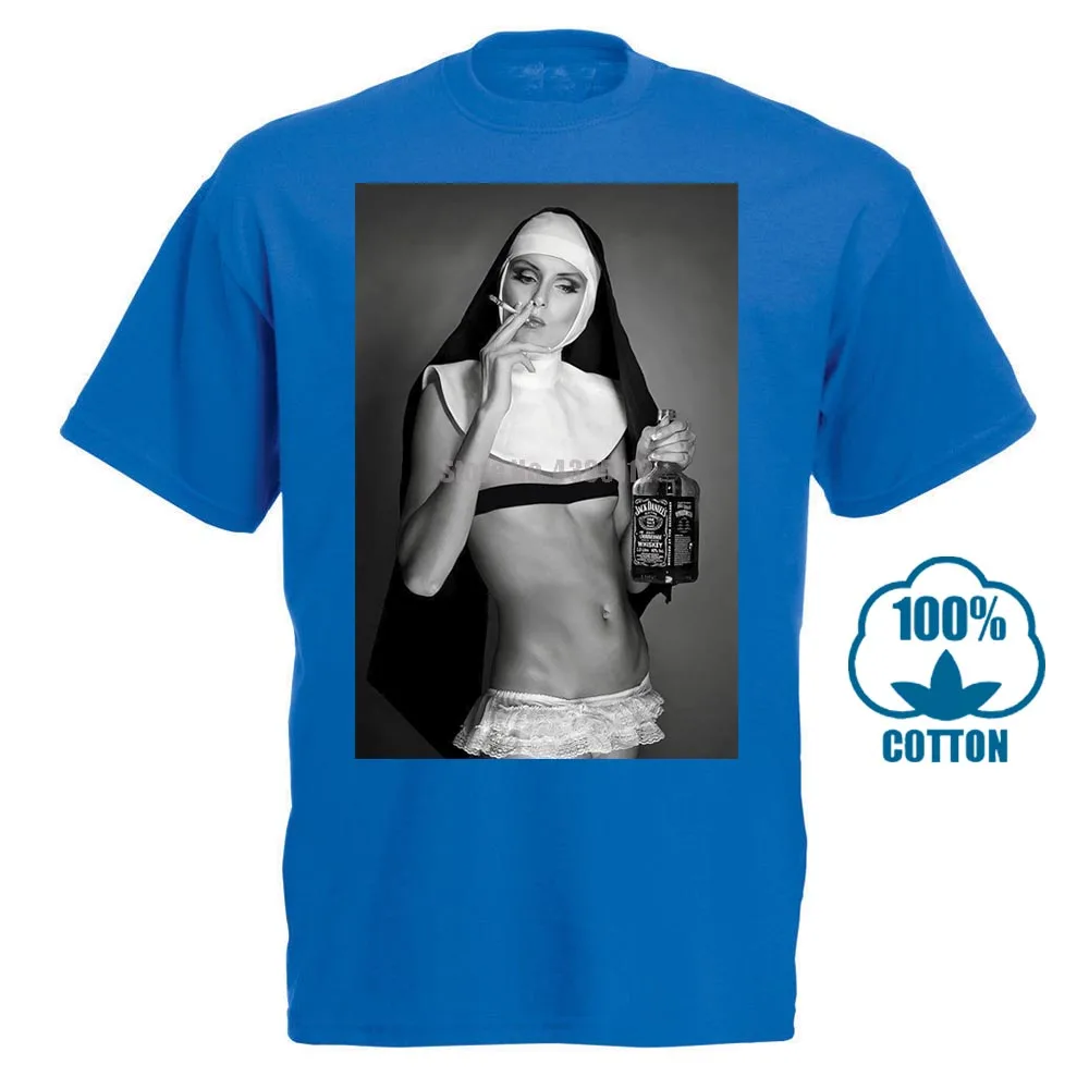 Монашка для курения и питья футболка забавная крутая дизайнерская летняя Топ подарок - Цвет: Синий