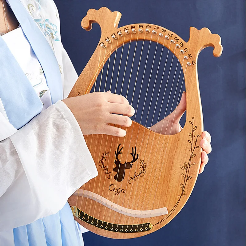 US $44.09 Lyre Piano 19 Strings Wooden Mahogany Lyre Harp Musical Instrument 16string With Tuning Wrench And Spare Strings
