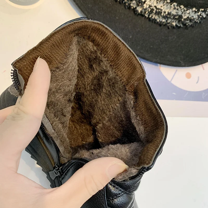 

WOMEN'S Boots 2019 Winter New Style Martin Short Boots plus Velvet Warm Anti-slip Mom Boots Side Zipper Belt Buckle Slanted Heel