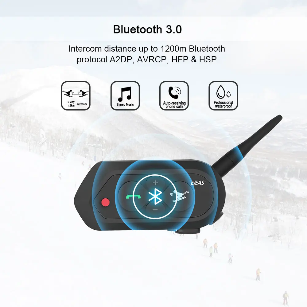 

Motorcycle Intercom Bluetooth Walkie Talkie For Skiing RIding 1200m Wireless Waterproof Intercomunicador Multi-Interphone MP3