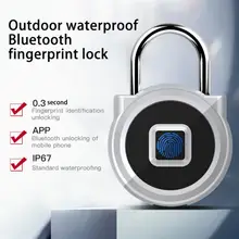 Candado de huella digital de acero inoxidable para exteriores, huella digital con candado de contraseña inteligente, Bluetooth, resistente al agua, con carga USB