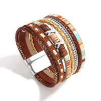 Amorcome Boho Wrap Bracelets for Women Braided Leather Rope Handmade Multi-Layer Cuff Bangle Jewelry Gifts Bijoux Femme
