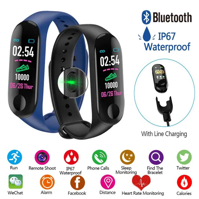 Смарт-браслет M3Plus с шагомером Bluetooth пульсометром напоминанием о сообщениях