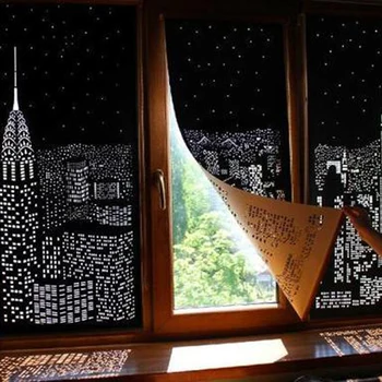 Unique Polyester Curtain Incredible Elegant Delicate City Night View Designs Blackout Hole Curtains Bedroom In Stock 1