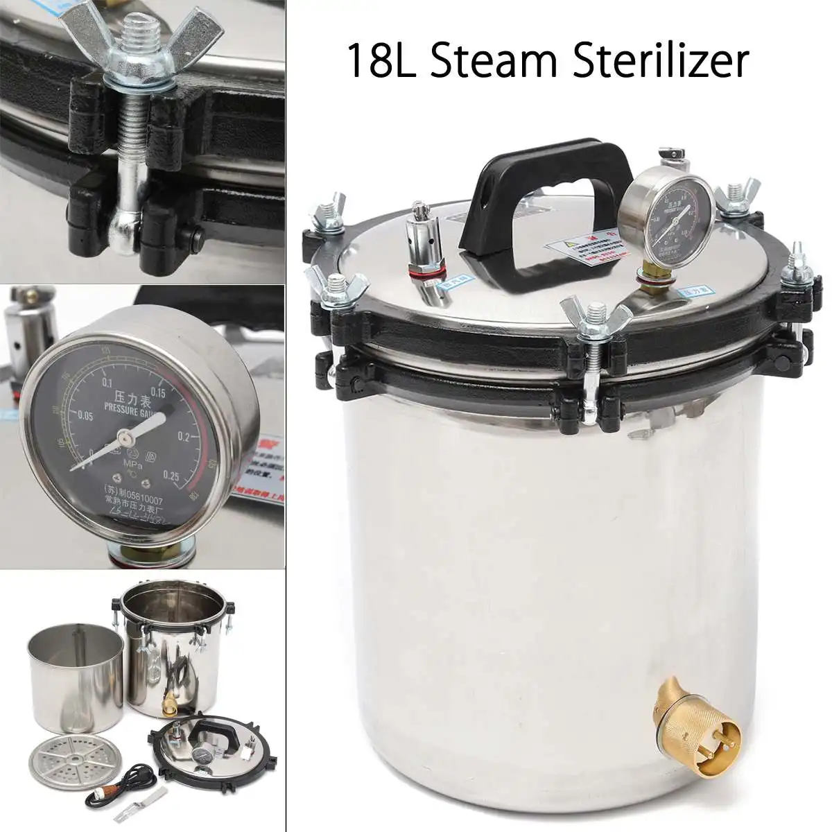 18L Portable Stainless Steel Pot Sterilization Autoclave High