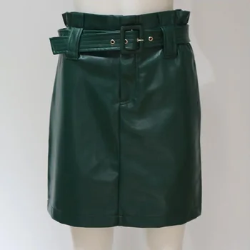 

2020 Summer High Waist PU Leather Women Skirts Sashes Retro Runway Pencil Mini Skirt Above Knee Bodycon Wrap Skirts Female Saias