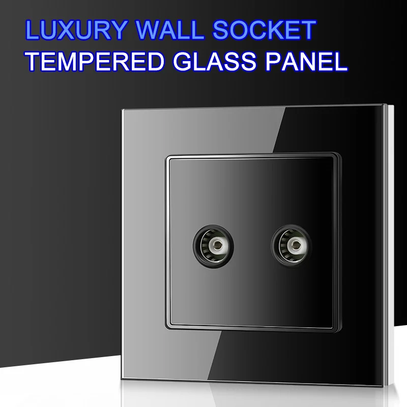 Luxury Dual TV Antenna Wall Socket Silver plated Double Coaxial Wall Mount Output Faceplate Socket Crystal Tempered Glass
