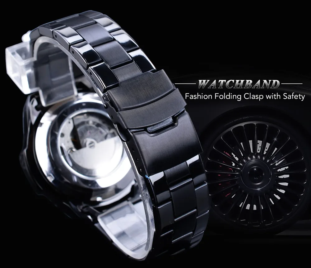 display preto aço inoxidável masculino relógio de
